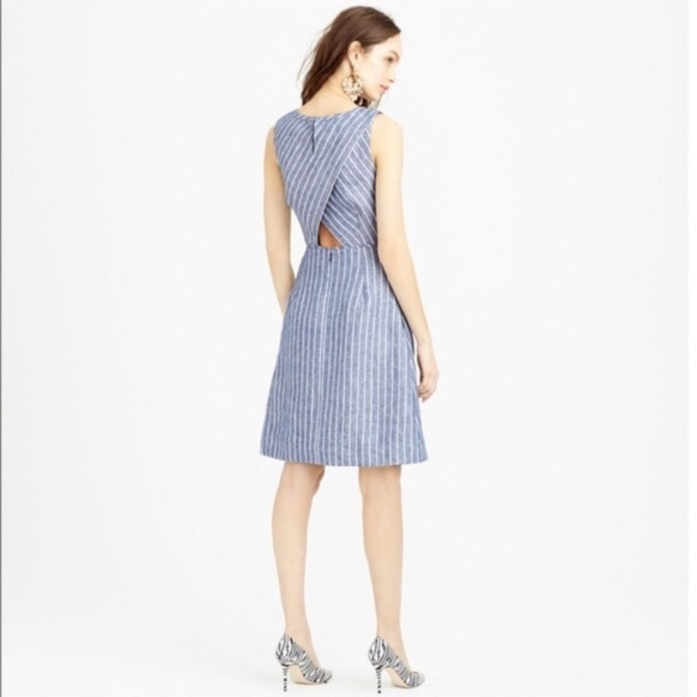 J Crew Factory Blue Ivory Chevron Striped Dress